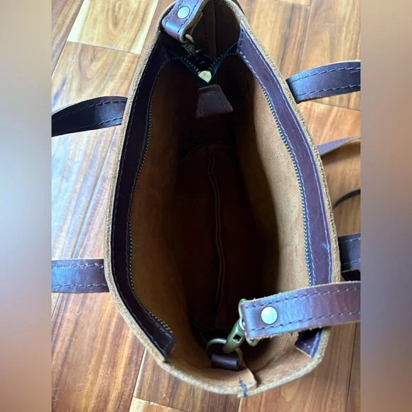 Portland Leather Cognac Zipper Mini Crossbody Tote - Picture 8 of 9